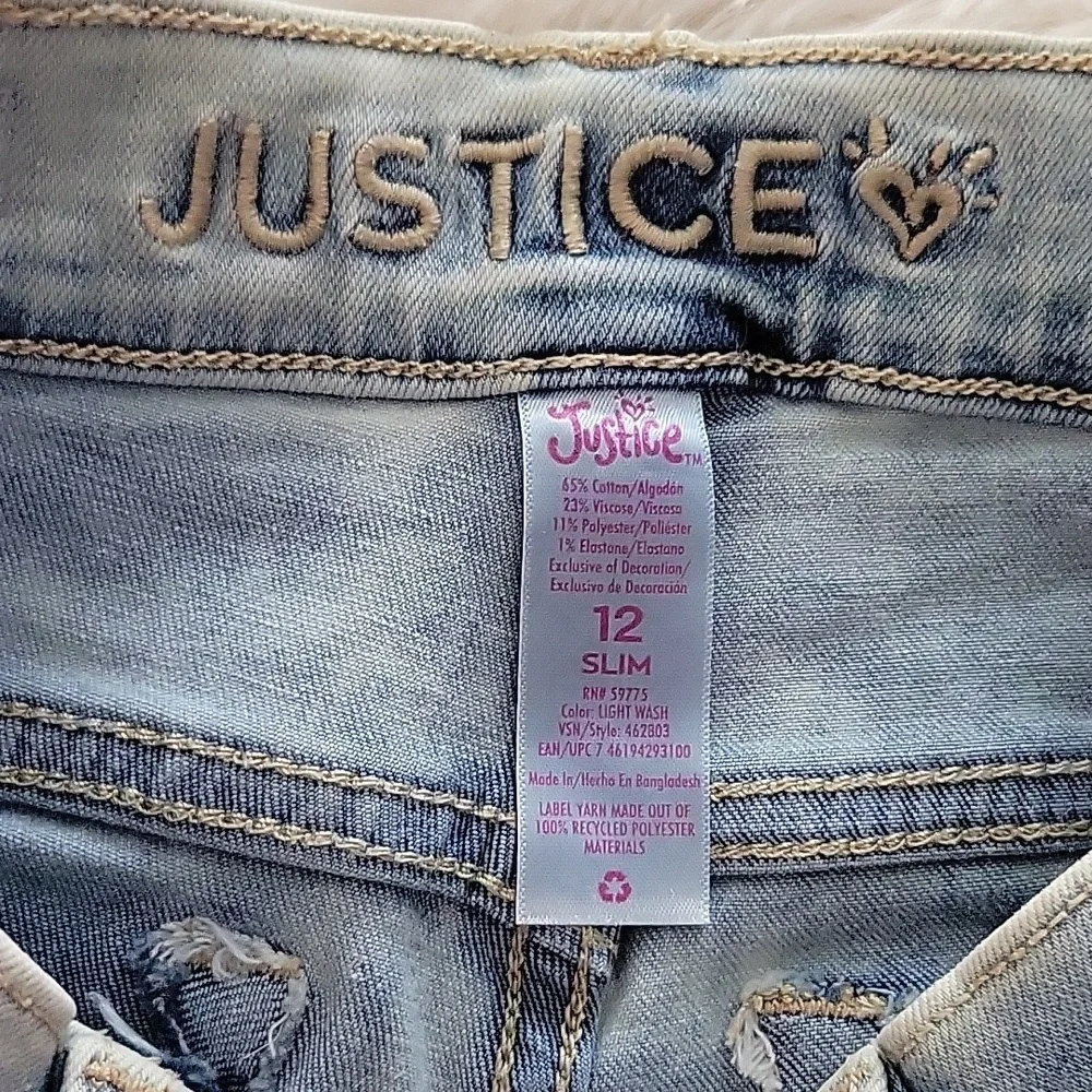 Justice Rhinestone Heart Mini Mom Jeans Light Wash Girls Size 12 Slim